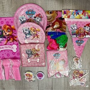 Paw Patrol Pink Party Tableware Set with Character Plates & Banners